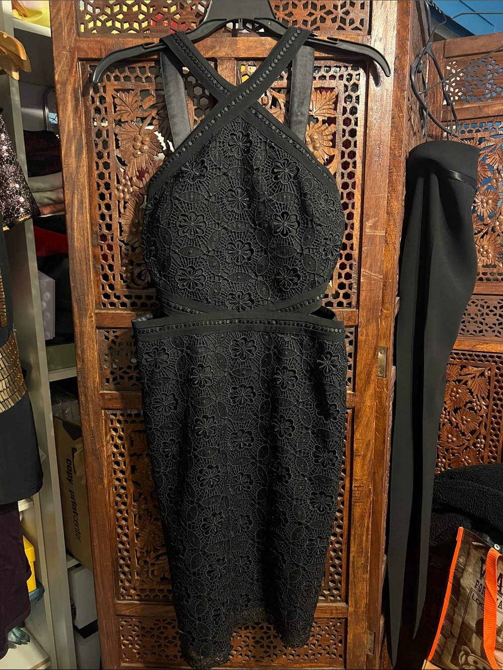 Ever New Melbourne Black Halter Dress with Floral Embroidery